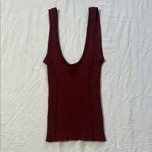 Free People Burgundy Ribbed Tank Top